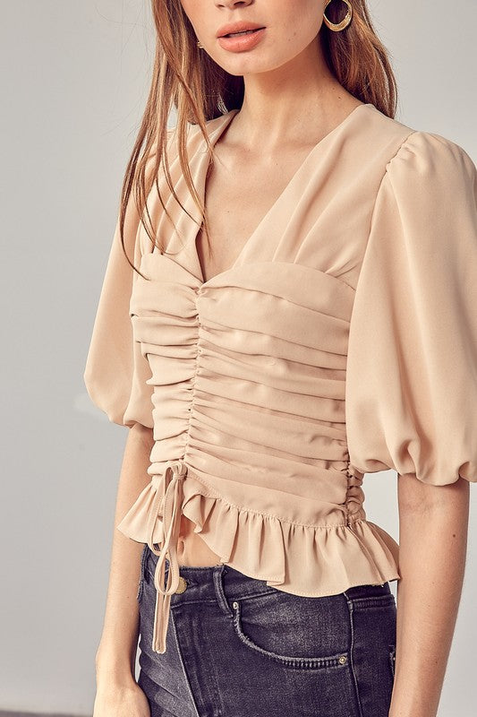 LovelyLuxe Puff Sleeve Cinched Top | URBAN ECHO SHOP
