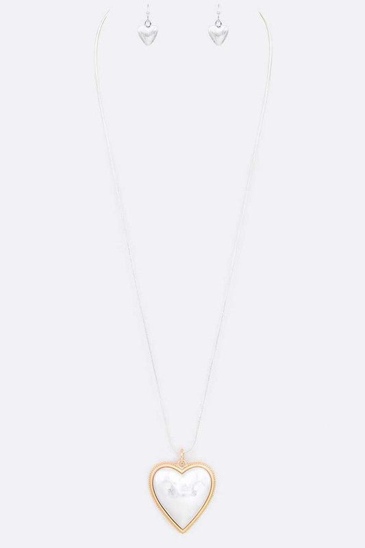 Opal Pearl Heart Pendant Necklace Set | URBAN ECHO SHOP