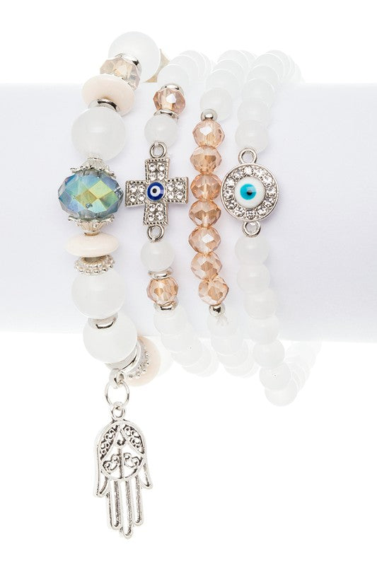 Crystal Cross and Evil Eye Mix Charm Bracelet Set is Adorably Stylish