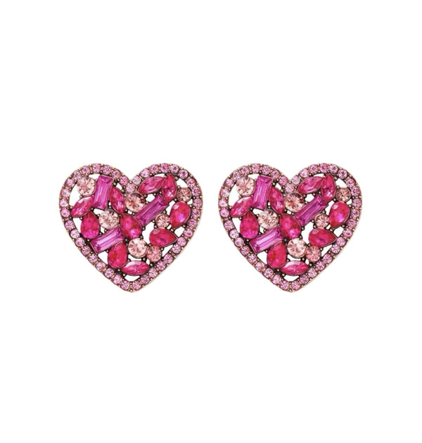 Hot Pink Heart Rhinestone Earrings | URBAN ECHO SHOP