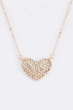 Pave Rhinestone Heart Pendant Necklace Set | URBAN ECHO SHOP