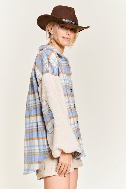 Millie Lou Multi Plaid Fuzzy Sleeve Jacket | URBAN ECHO SHOP