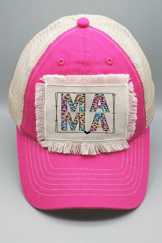 Mama Colorful Leopard Block Patch Trucker Hat