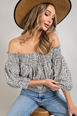 Wil Heart Animal Print Smocked Off the Shoulder Top | URBAN ECHO SHOP