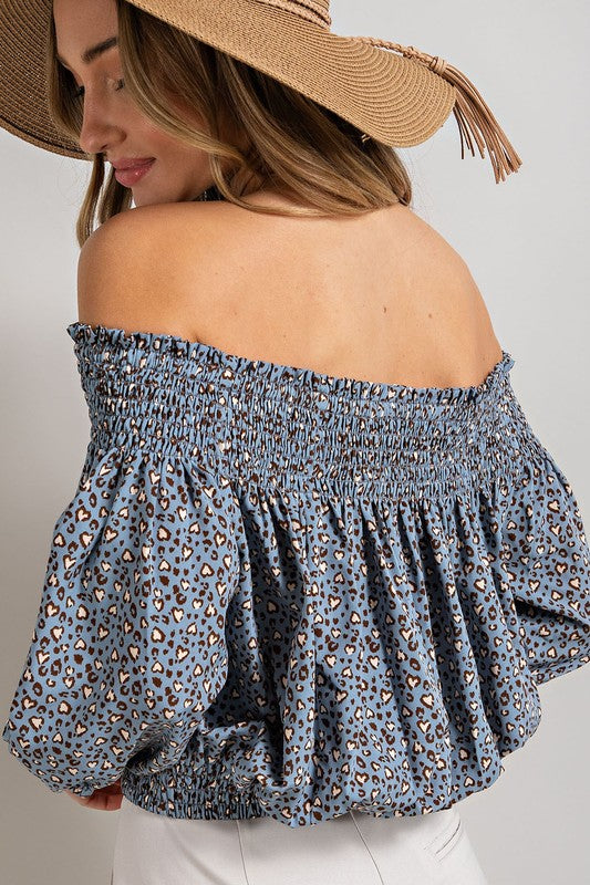 Wil Heart Animal Print Smocked Off the Shoulder Top | URBAN ECHO SHOP