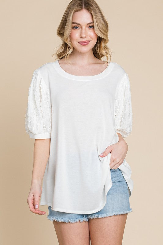 Brienna Top with Contrast Sleeves in White | URBAN ECHO SHOP