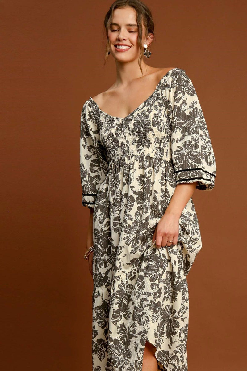 Umgee Ruffle Hem Flower Printed V-Neck Dress Urban Echo Shop Umgee Ruffle Hem Flower Printed V-Neck Dress Urban Echo Shop