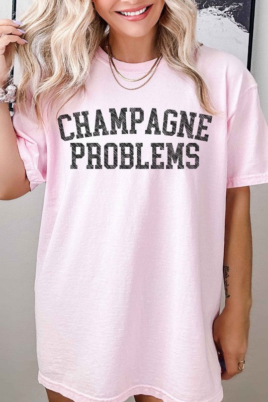 Embrace life's bubbliest dilemmas with a touch of fun in our Champagne Problems tee that speaks to the fabulous chaos of modern living.