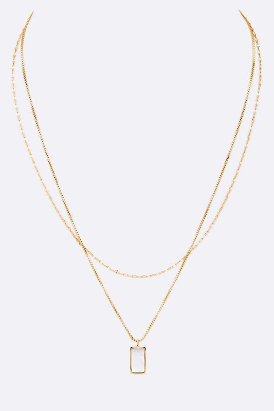 Square Opal Pendant Layered Necklace | URBAN ECHO SHOP