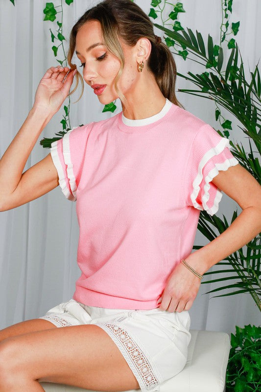 Fiona Ruffle Sleeve Contrast Sweater Top | Urban Echo Shop