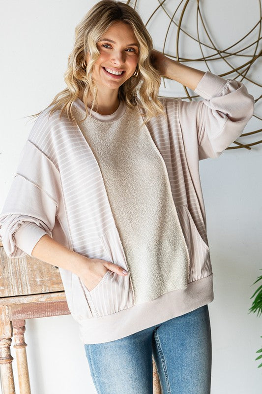 Glenda Patchwork Long Sleeve French Terry Top | URBAN ECHO SHOP