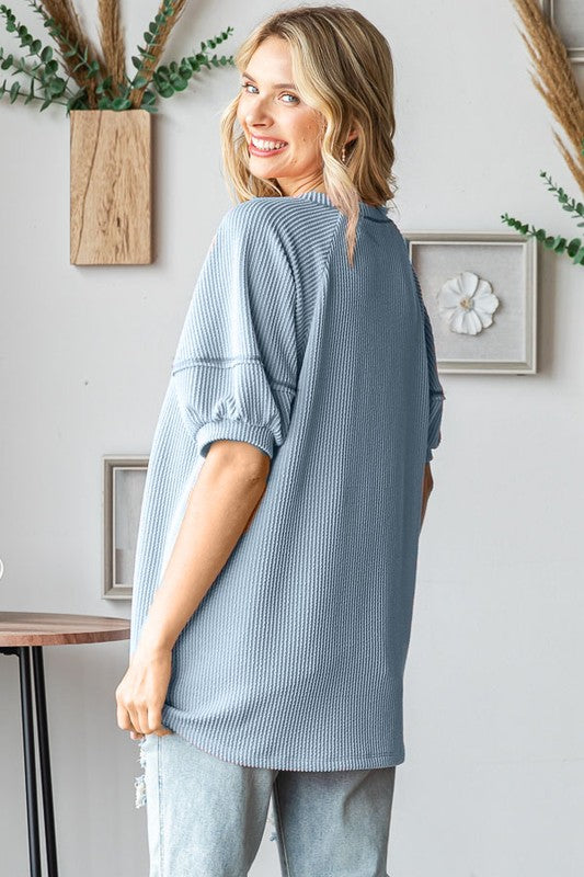 Weekend Glam Blue Puffed Sleeve Top | URBAN ECHO SHOP