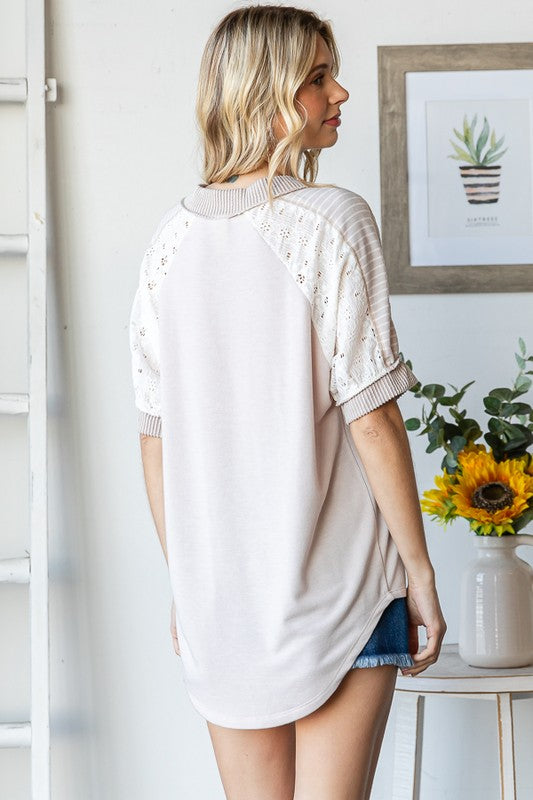 Cally Cae Short Sleeve Top with Lace Detail | URBAN ECHO SHOP