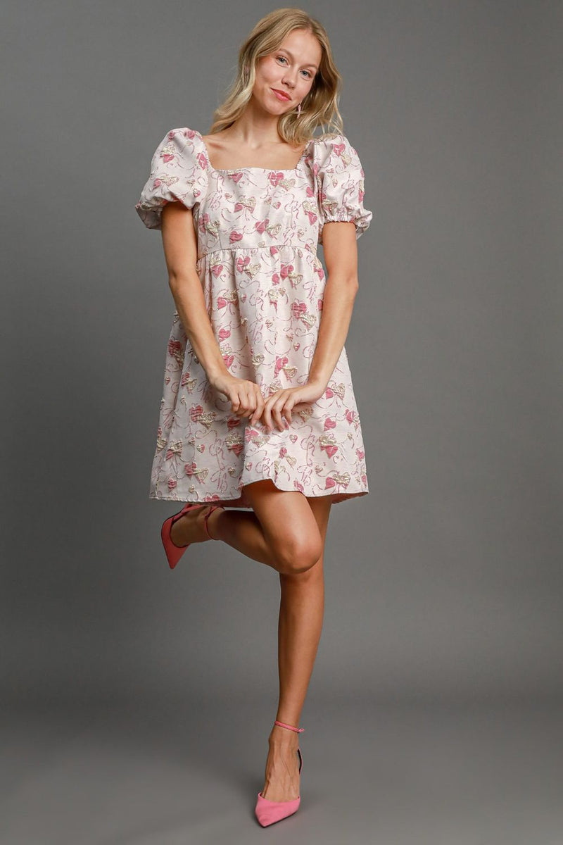 Umgee Heart Jacquard Mini Dress in Pink