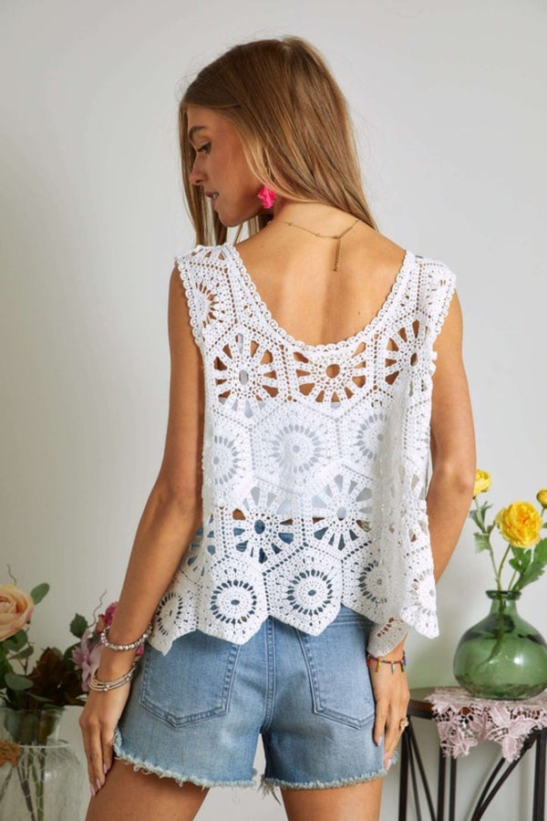 ADORA Crochet Wide Strap Knit Tank White | URBAN ECHO SHOP