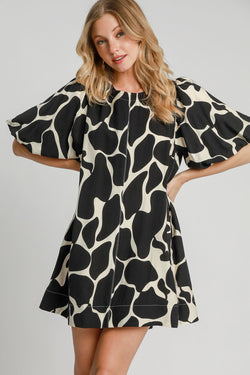 Umgee Abstract Puff Sleeve Dress in Black | URBAN ECHO SHOP