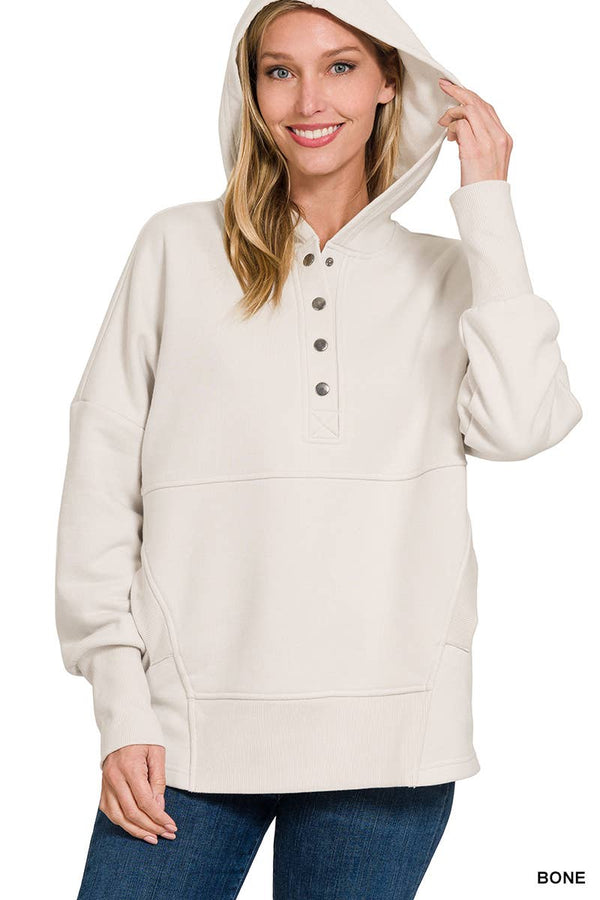Hillaria Moon Half Button Hooded Pullover | URBAN ECHO SHOP