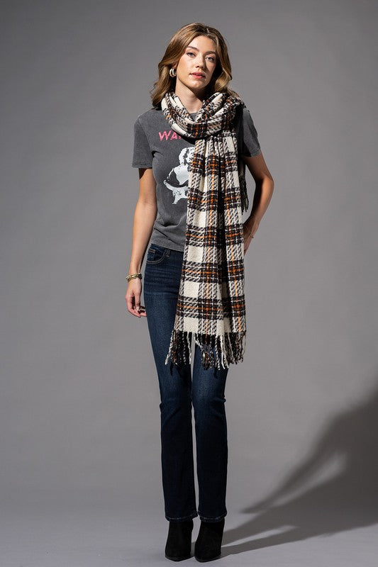 Kylie Lee Plaid Scarf in Ivory by Urban Echo Shop3