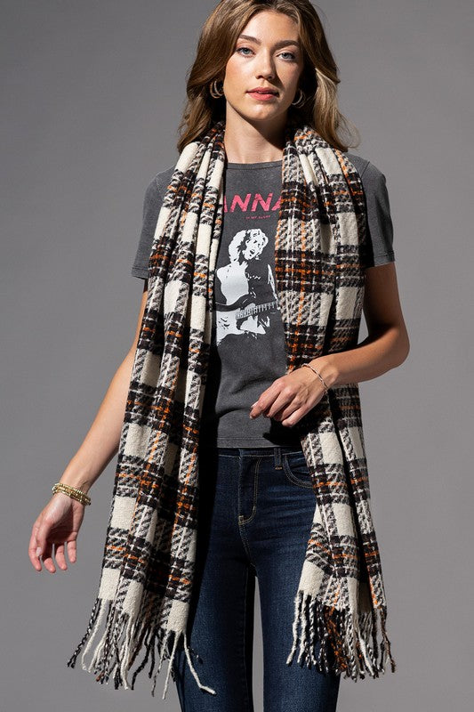 Kylie Lee Plaid Scarf in Ivory by Urban Echo Shop2
