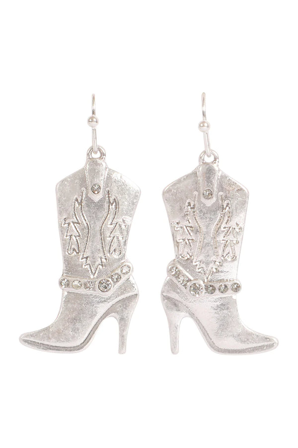 Silver Cowgirl Boot Earrings