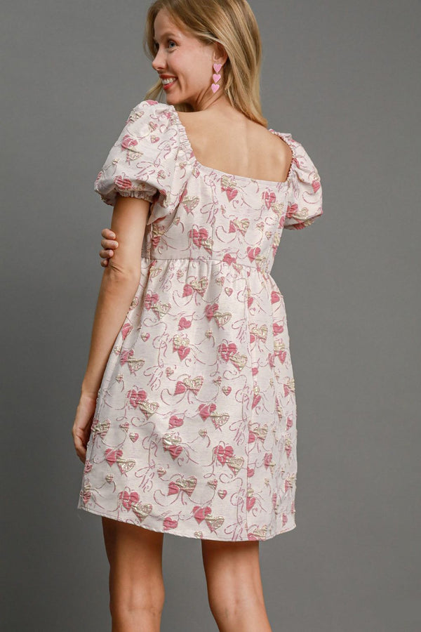 Umgee Heart Jacquard Mini Dress in Pink | URBAN ECHO SHOP