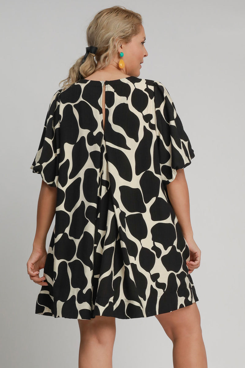 Umgee Abstract Puff Sleeve Dress in Black | URBAN ECHO SHOP
