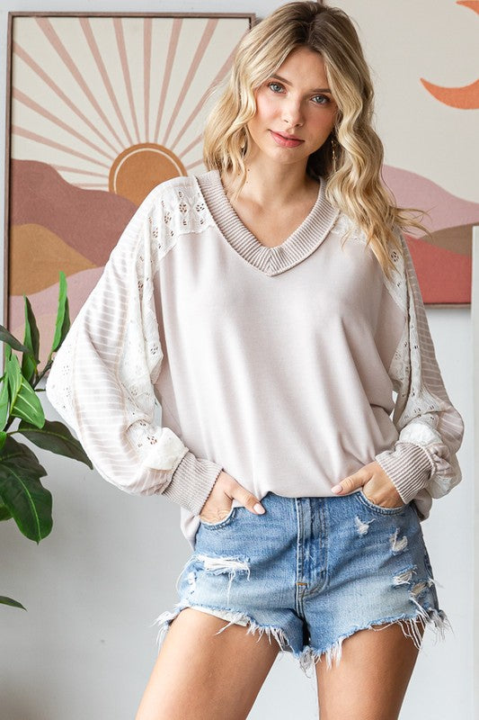 Cally Cae Long Sleeve Top with Lace Detail | URBAN ECHO SHOP