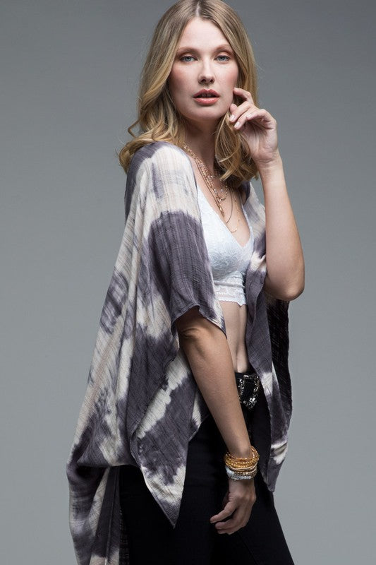 Gray Crochet Accent Tie Dye Kimono | URBAN ECHO SHOP