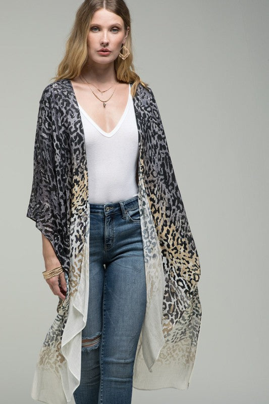 Gray Ombre Leopard Print Kimono | URBAN ECHO SHOP