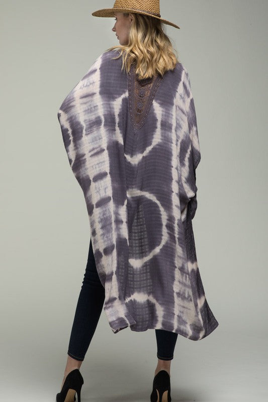Gray Crochet Accent Tie Dye Kimono | URBAN ECHO SHOP
