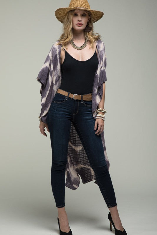 Gray Crochet Accent Tie Dye Kimono | URBAN ECHO SHOP