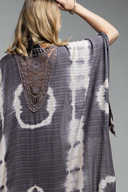 Gray Crochet Accent Tie Dye Kimono | URBAN ECHO SHOP