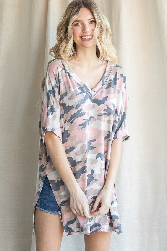 Everly Cay Over Sized Army Print Top | URBAN ECHO SHOP