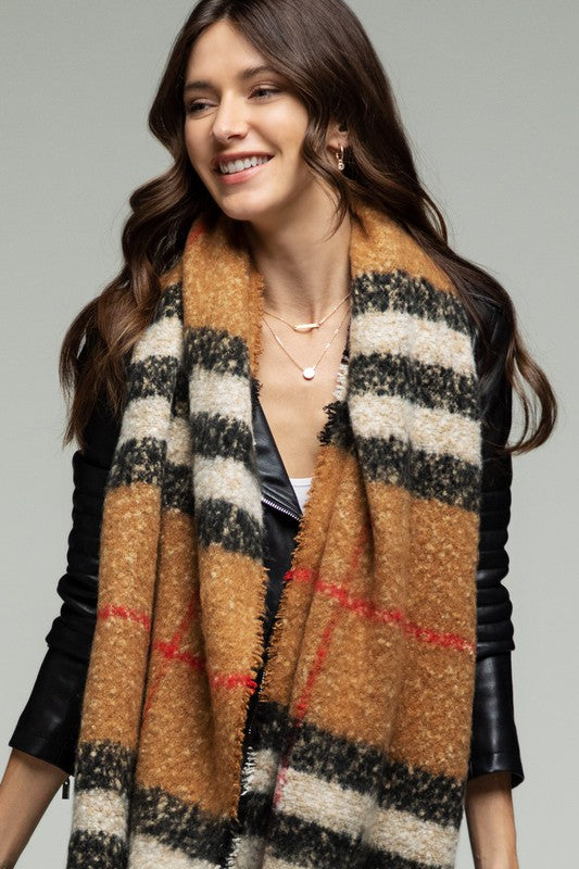 Plaid Camel Boucle Scarf | URBAN ECHO SHOP