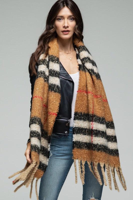 Plaid Camel Boucle Scarf | URBAN ECHO SHOP