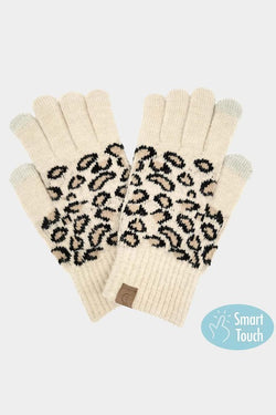 Leopard Patterned Knit Smart Gloves | URBAN ECHO SHOP