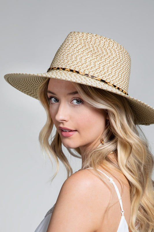 Woven with Animal Print Band Panama Hat | URBAN ECHO SHOP