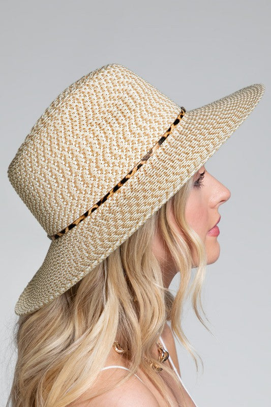 Woven with Animal Print Band Panama Hat | URBAN ECHO SHOP