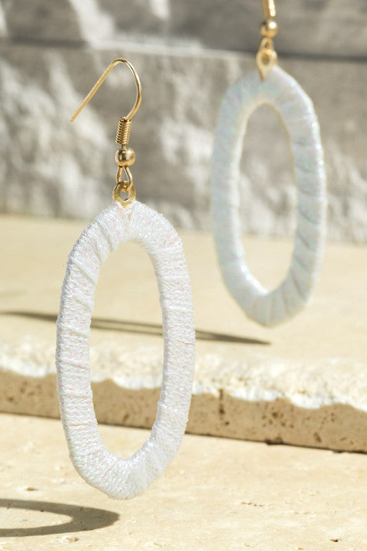 White Threaded Oval Drop Earrings | URBAN ECHO SHOP