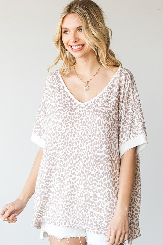 Mocha Leopard Cuffed Sleeve Top | URBAN ECHO SHOP