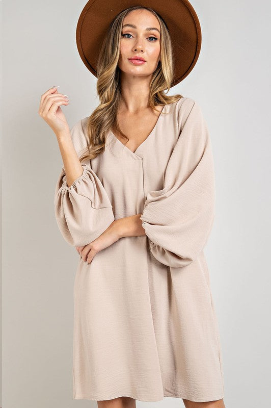 he Morgan May Balloon Sleeve Mini Dress in Taupe is Cute and Classy All in One