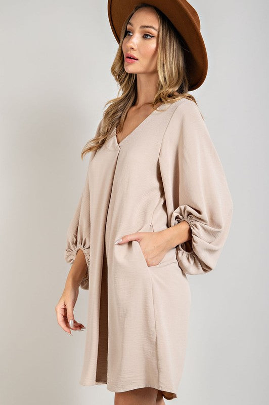 he Morgan May Balloon Sleeve Mini Dress in Taupe is Cute and Classy All in One