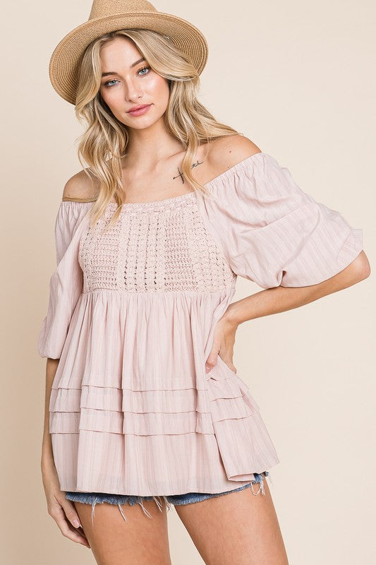 Elliott Crochet Babydoll Blouse | URBAN ECHO SHOP