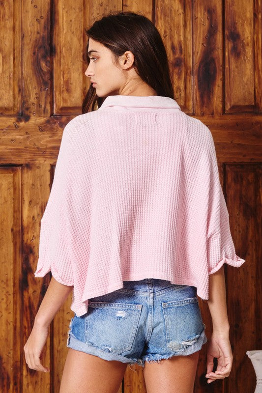 Mariella Washed Waffle Knit Cropped Shacket | URBAN ECHO SHOP