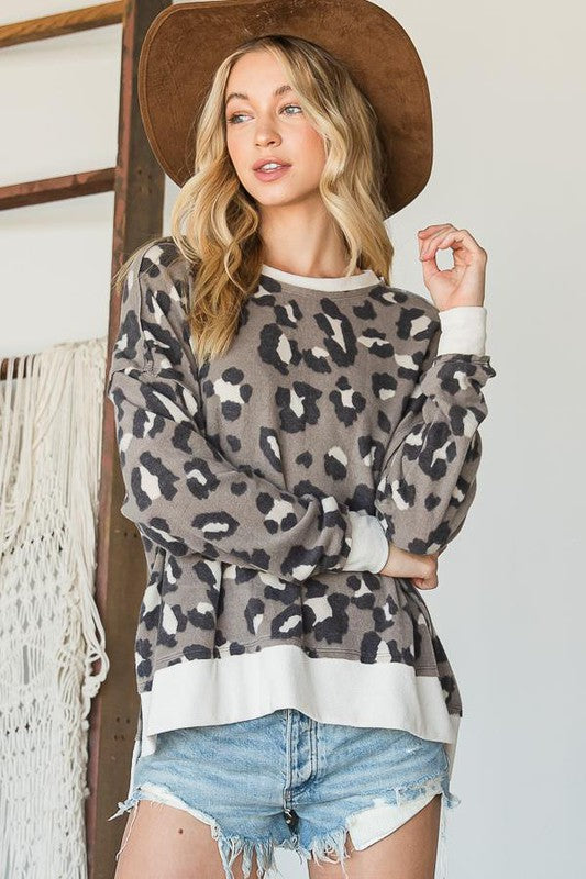 Graylee Fawn Leopard Slit Top | URBAN ECHO SHOP