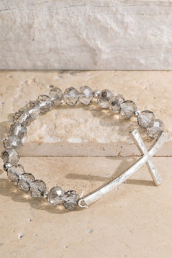 Beaded Silver Cross Bracelet | URBAN ECHO SHOP