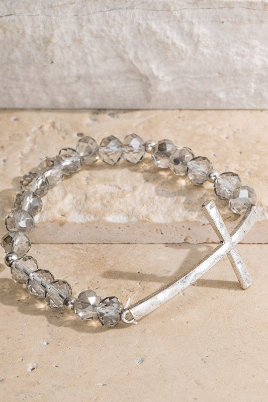 Beaded Silver Cross Bracelet | URBAN ECHO SHOP