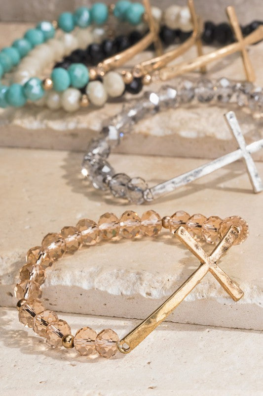 Beaded Silver Cross Bracelet | URBAN ECHO SHOP