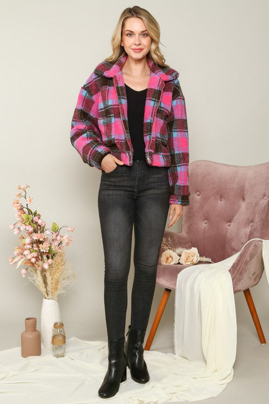 Darla Lee Sherpa Plaid Crop Jacket | URBAN ECHO SHOP