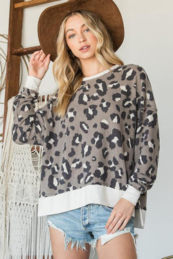 Graylee Fawn Leopard Slit Top | URBAN ECHO SHOP